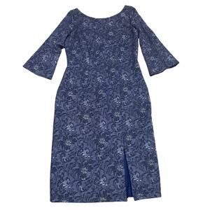 JS Collections Size 12 Metallic Jacquard Sheath Dress | Navy Floral Cocktail NWT